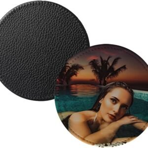 Round 4 Inch 10 CM Black White Leather Sublimation Coasters Blanks Bulk with Sewn Edge Cup Mat