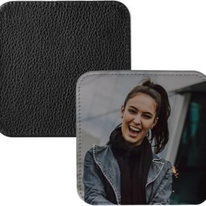 Square Black White Leather Sublimation Coasters Blanks Bulk with Sewn Edge Cup Mat