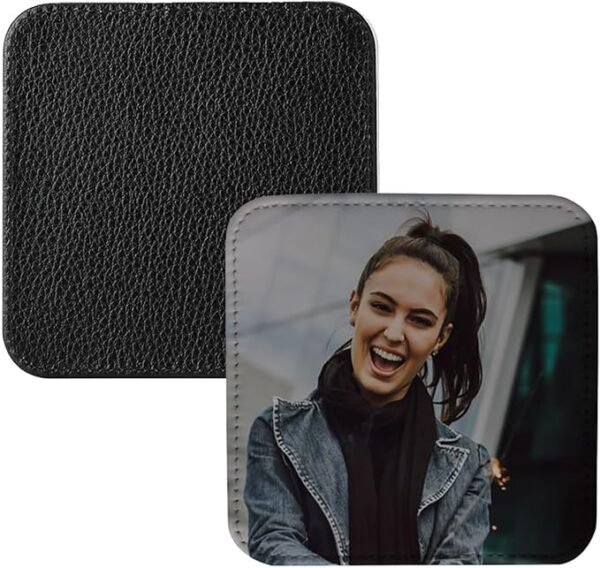 Square Black White Leather Sublimation Coasters Blanks Bulk with Sewn Edge Cup Mat