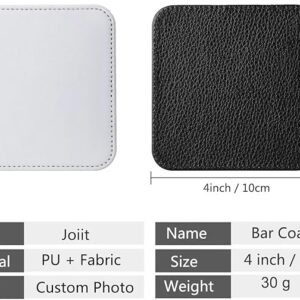 Square Black White Leather Sublimation Coasters Blanks Bulk with Sewn Edge Cup Mat