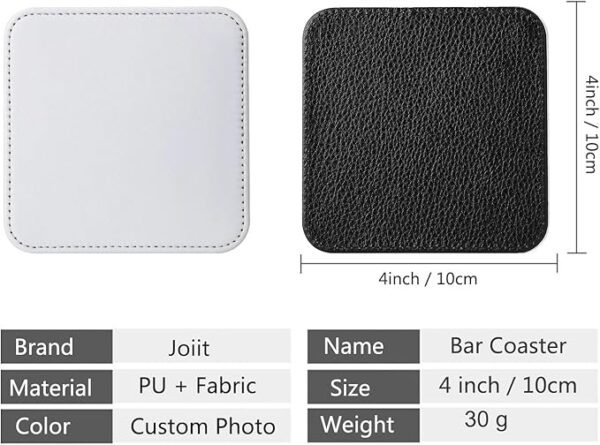 Square Black White Leather Sublimation Coasters Blanks Bulk with Sewn Edge Cup Mat