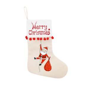 Christmas Socks Linen Red Hydrangeas Sublimation Blank