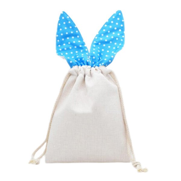 Blue Rabbit Ears Easter Linen Drawstring Bag