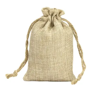 Faux Burlap Drawstring Bag - 13.5 x 9 cm