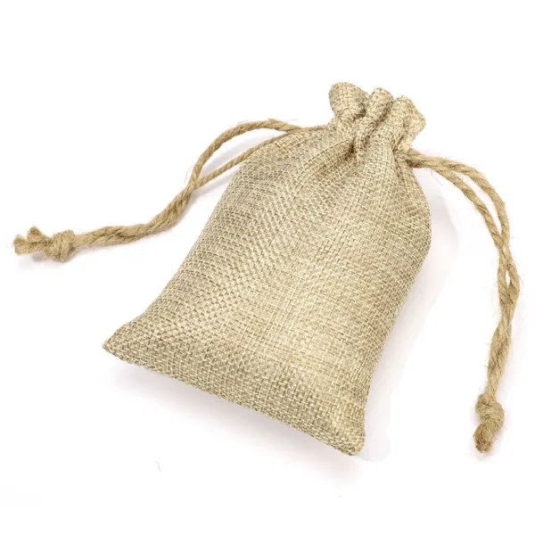 Faux Burlap Drawstring Bag - 13.5 x 9 cm