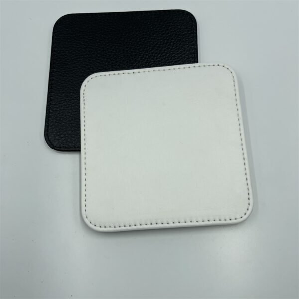 Square Black White Leather Sublimation Coasters Blanks Bulk with Sewn Edge Cup Mat