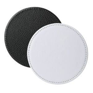 Round 4 Inch 10 CM Black White Leather Sublimation Coasters Blanks Bulk with Sewn Edge Cup Mat