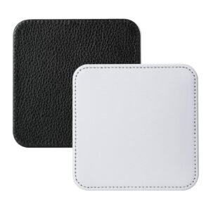 Square Black White Leather Sublimation Coasters Blanks Bulk with Sewn Edge Cup Mat